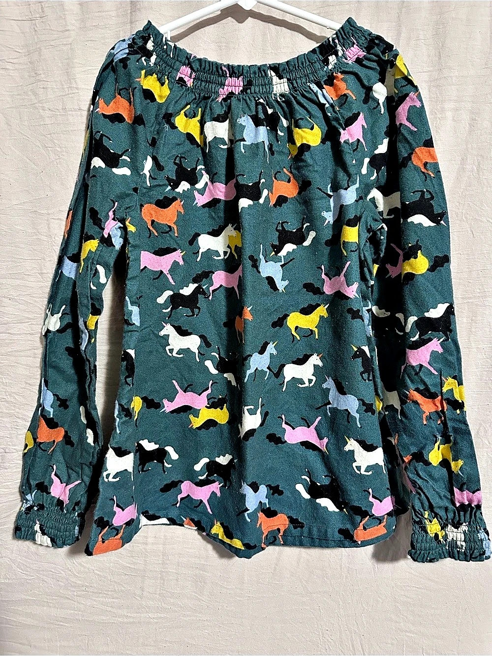 Hanna Andersson Long Sleeve Peplum Top Girls Animal Print Green Size 10